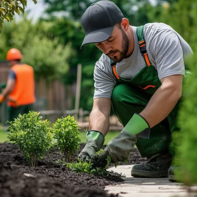 giardiniere lavora in giardino